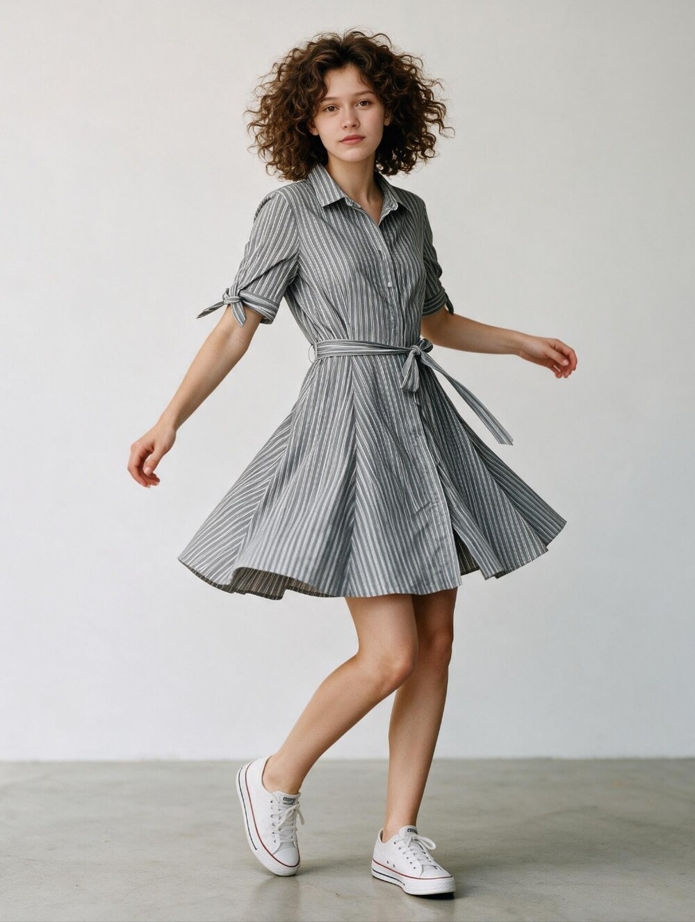 Calvin Klein Striped Short-Sleeve Midi Flair Shirt Dress size 12
